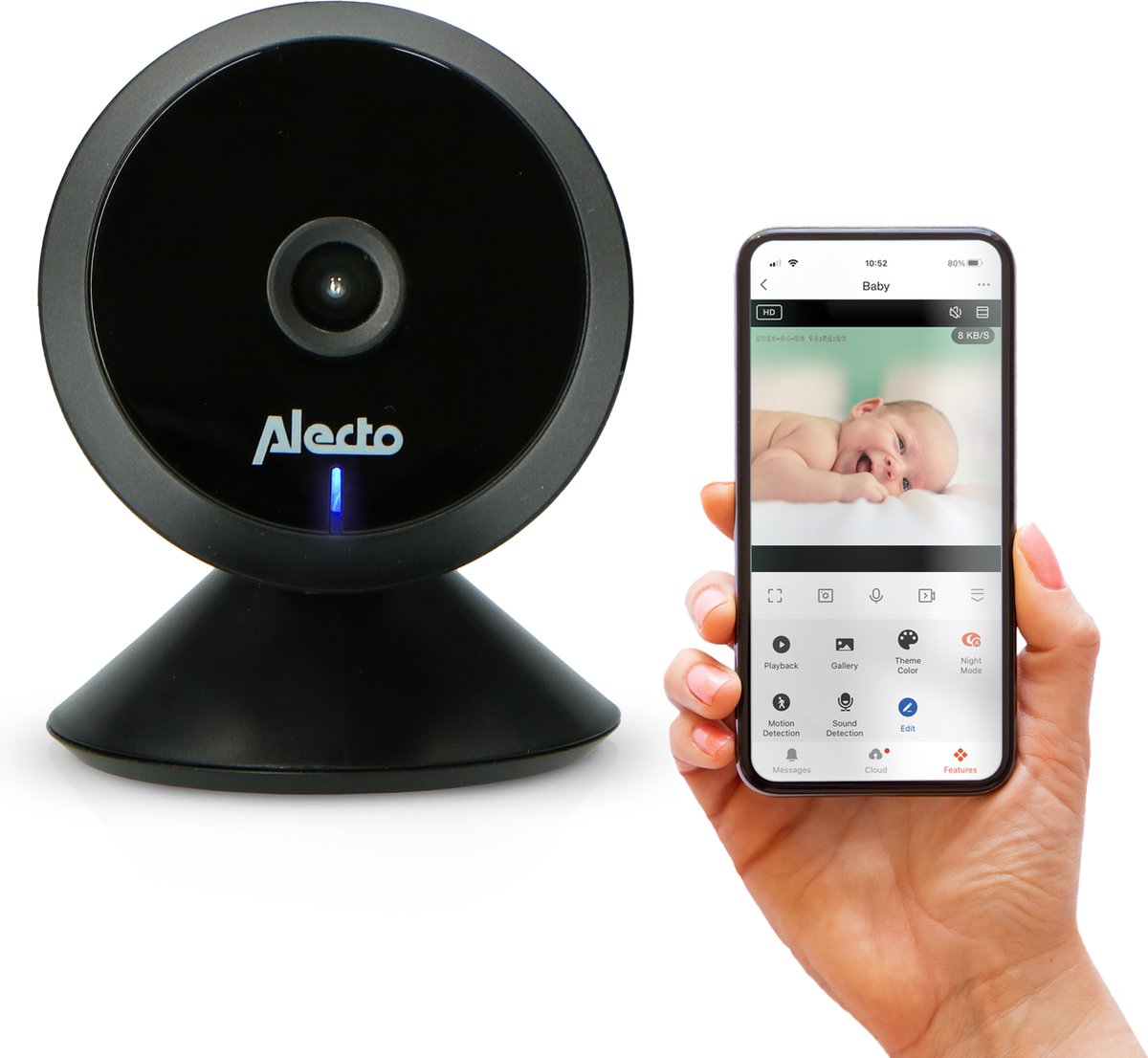 Baby monitor Alecto WiFi con fotocamera e app - full HD - notifica di movimento e suono - smartbaby5bk - nero