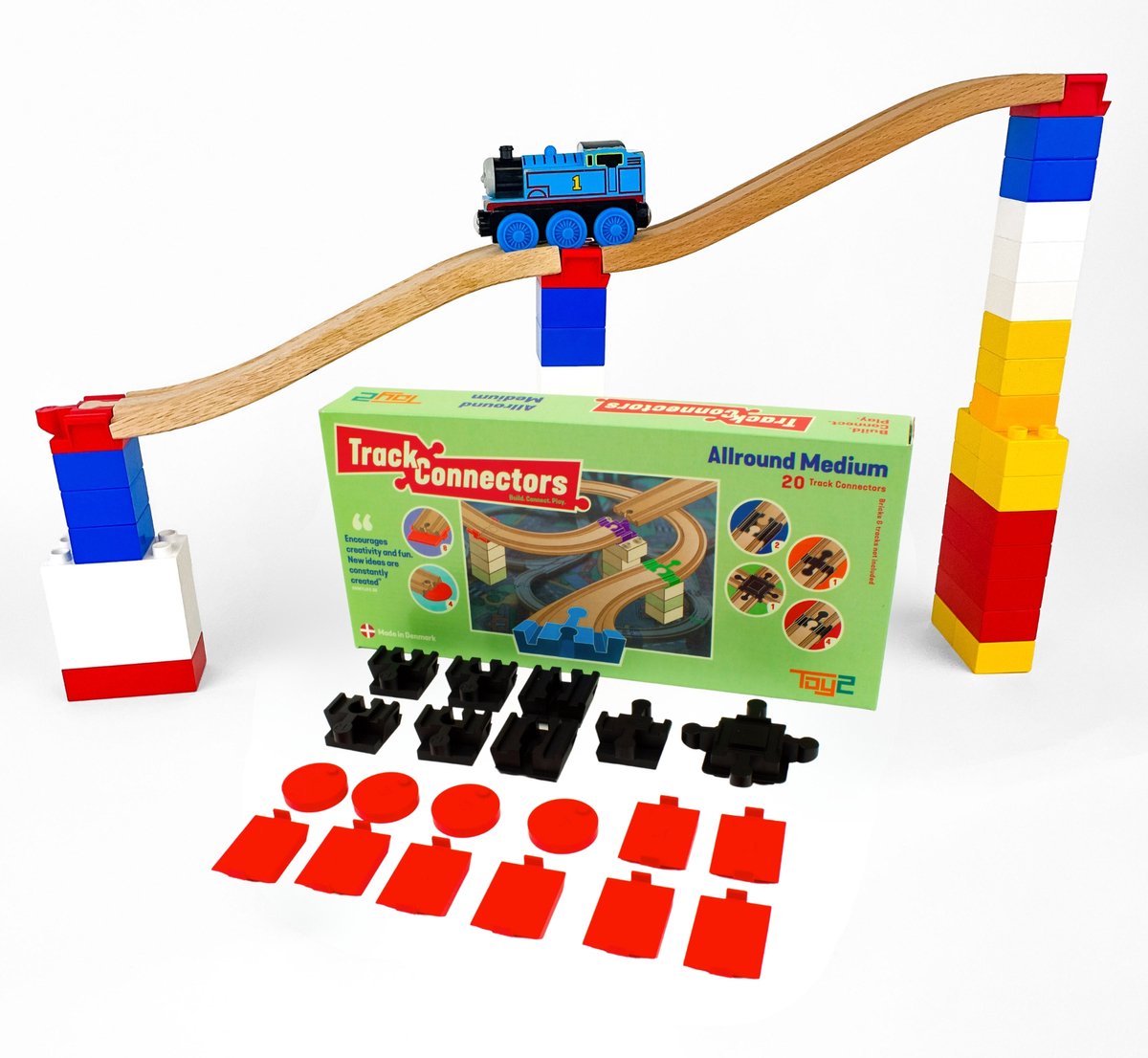 Toy2 allround medium - 20 brio duplo adapters - treinbaanonderdelen - houten treinbaan