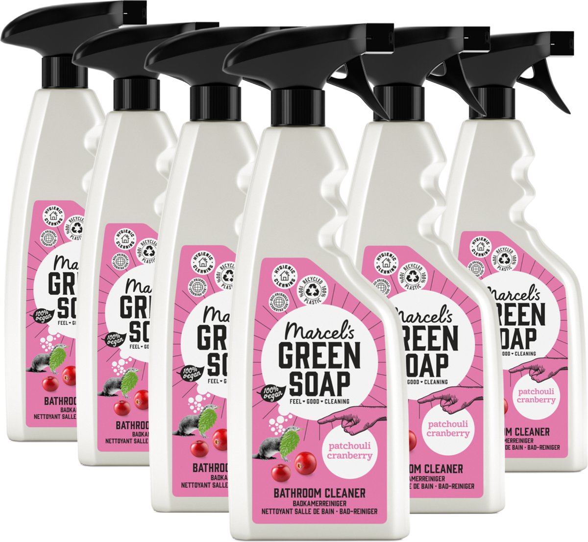 Jabón verde de Marcel - limpiador de baño pachulí arándano - 6 x 500ml