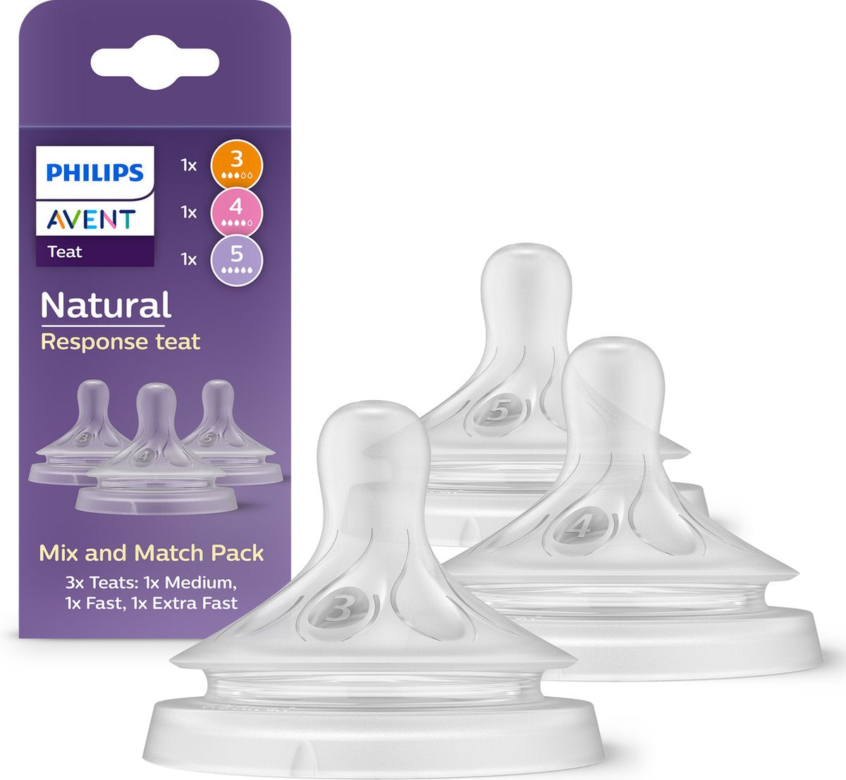 Tettarella Philips Avent Natural Response – Mix Match – 3 pezzi – Media, Rapida ed Extra Rapida – Anti-coliche – Anti-perdite – Senza BPA - scy960 03