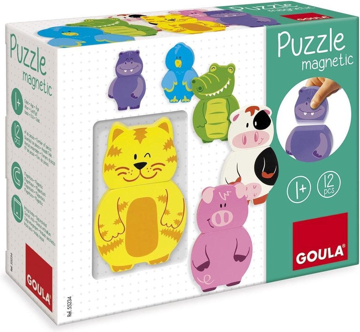 Goula jumbo - rompecabezas de madera animales de granja - magnético - 9 piezas