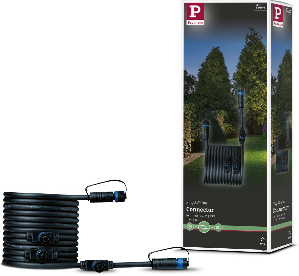 Cavo Paulmann plug Shine 5m 4 uscite ip68 nero