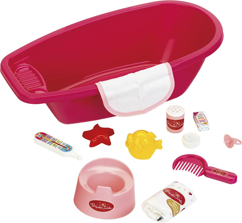 Klein Toys Princess Coralie - Bañera para bebé para el cuidado de muñecas - Juego de 12 piezas - 51 cm - Rosa
