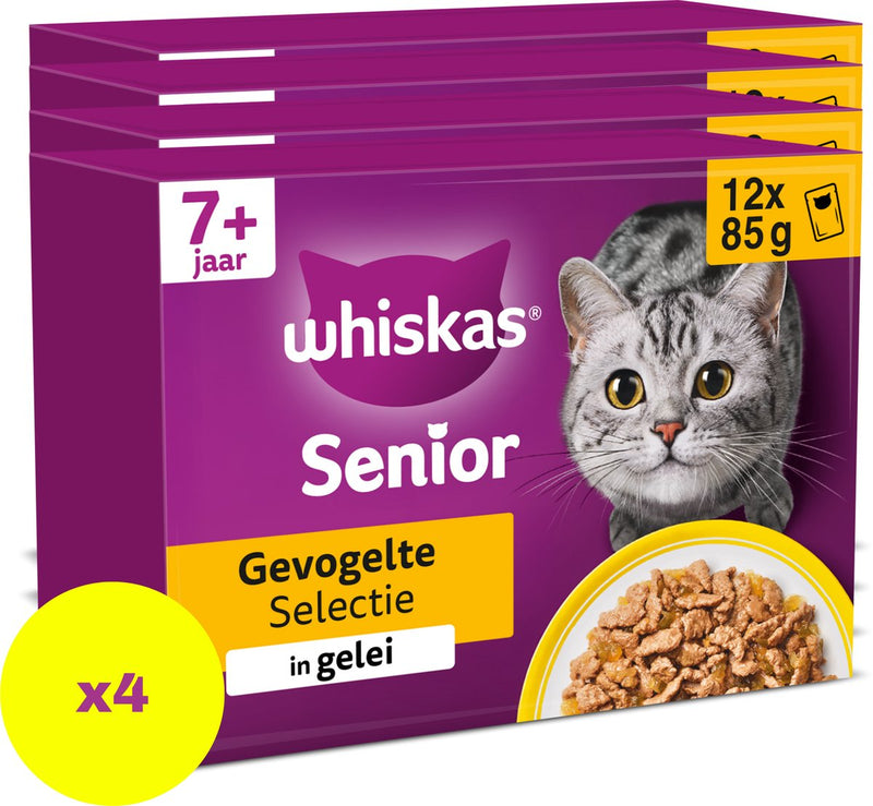 Whiskas kattenvoer - senior 7+ - gevogelte selectie in gelei - 4x12x85g