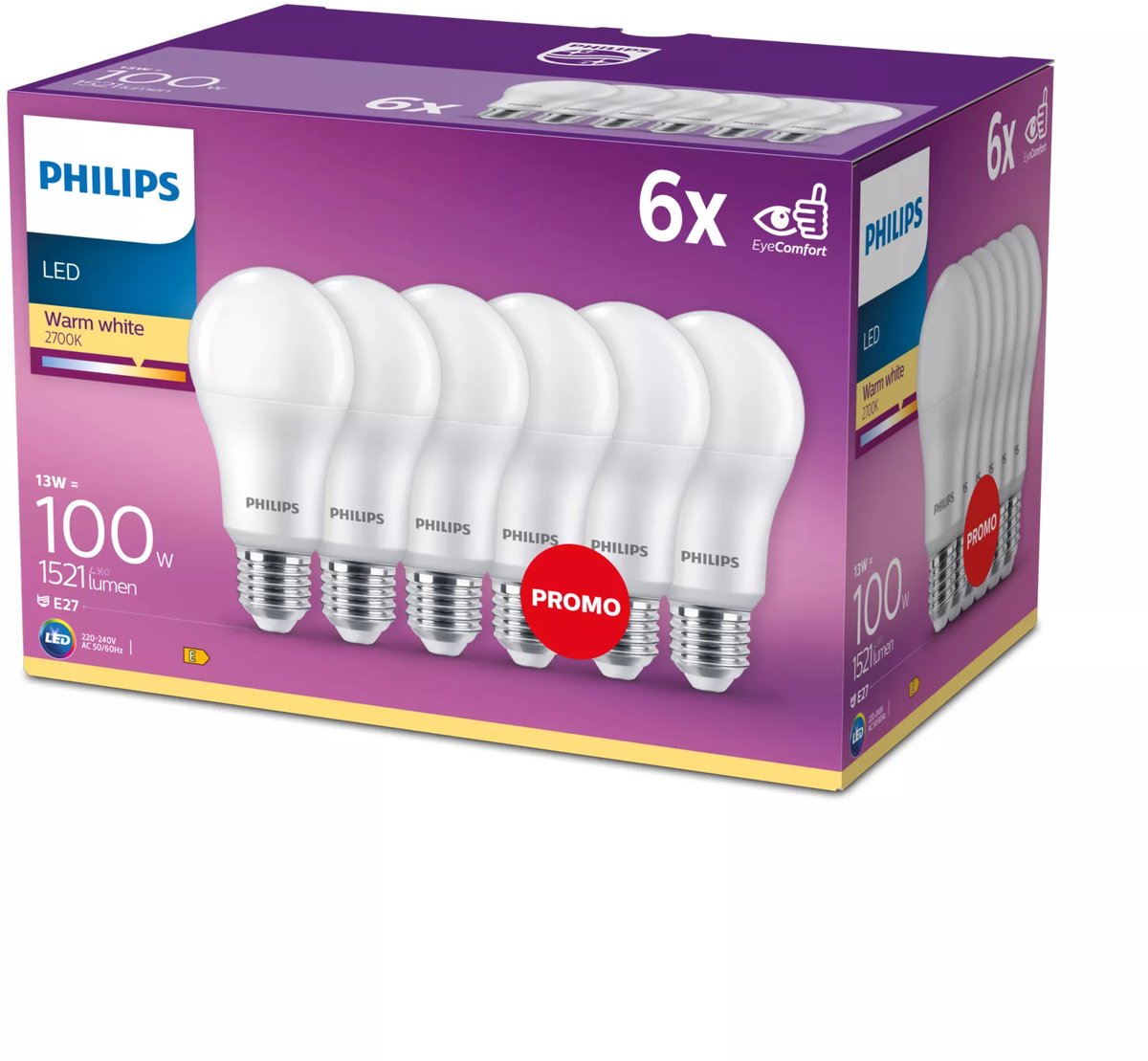 Lampada LED Philips a risparmio energetico opaca - 100 w - E27 - luce bianca calda - 6 pezzi - risparmia sui costi energetici