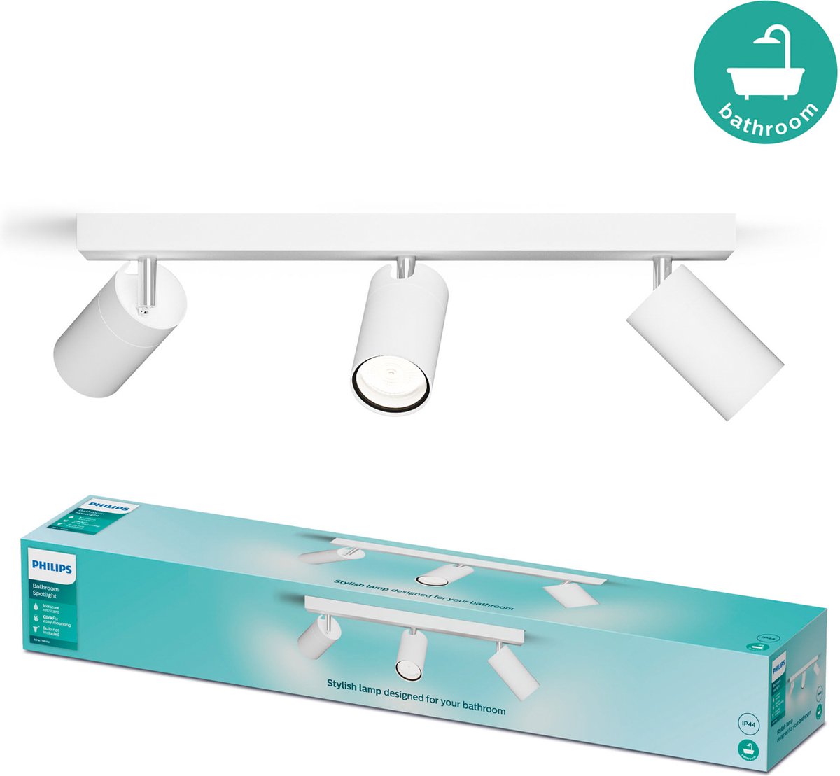 Philips Spot LED Philips Idris - faretto da soffitto - IP44 antispruzzo - 5W - bianco - lampada da bagno - tre punti luce - adatto solo per spot LED
