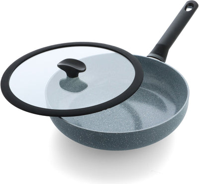 Bk blue label granite frying pan 28cm with lid - 2.9l - pfas-free non-stick coating - frying pan induction - ceramic pan - oven safe up to 160°c - cold handles - with glass lid - blue