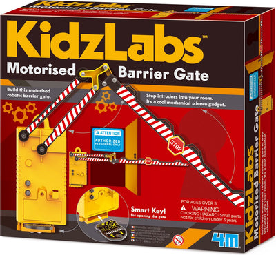4m kidzlabs: barrera motorizada de 64cm, con llave inteligente para abrir la puerta, con instrucciones detalladas, funciona con 2 pilas aaa de 1,5v (no incluidas), en caja, 5+