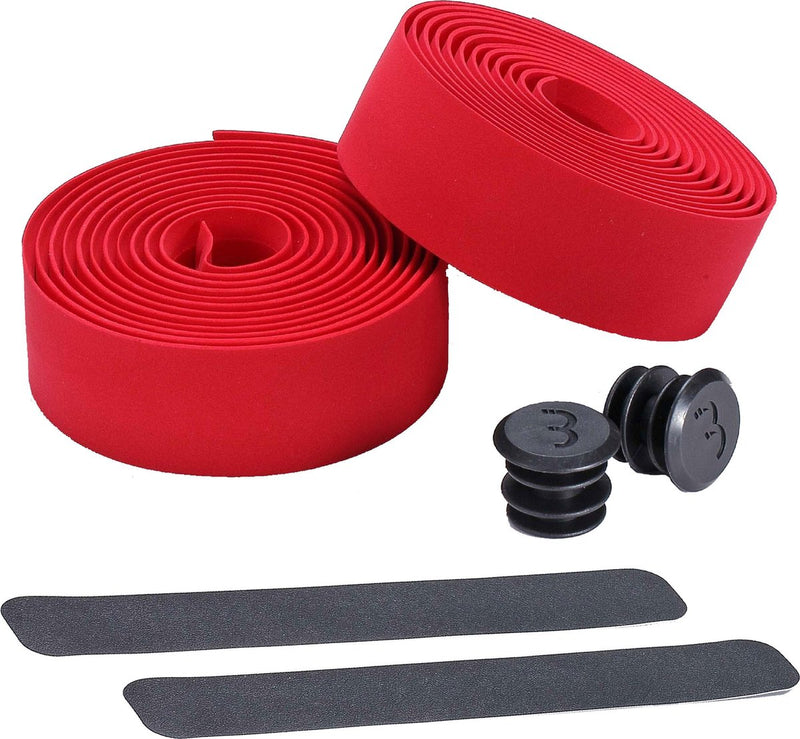 Nastro manubrio ciclismo Bbb bici da corsa - nastro manubrio autoadesivo con materiale elasticizzato - antiscivolo - lunghezza: 200 cm - spessore: 2 mm - compresi tappi manubrio - rosso - nastro da corsa bht-01