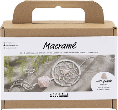 Mini set hobby Creativ Company macramè, acchiappasogni con quarzo rosa, rosa chiaro, bianco, 1 scatola