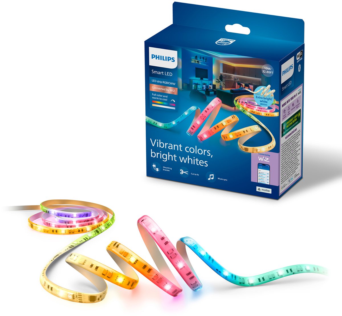 Philips lighting philips smart lighting - striscia led - lunghezza: 10m - rgbicww - luce bianca colorata e regolabile - sincronizzazione musicale - funziona con l'app wiz - wifi