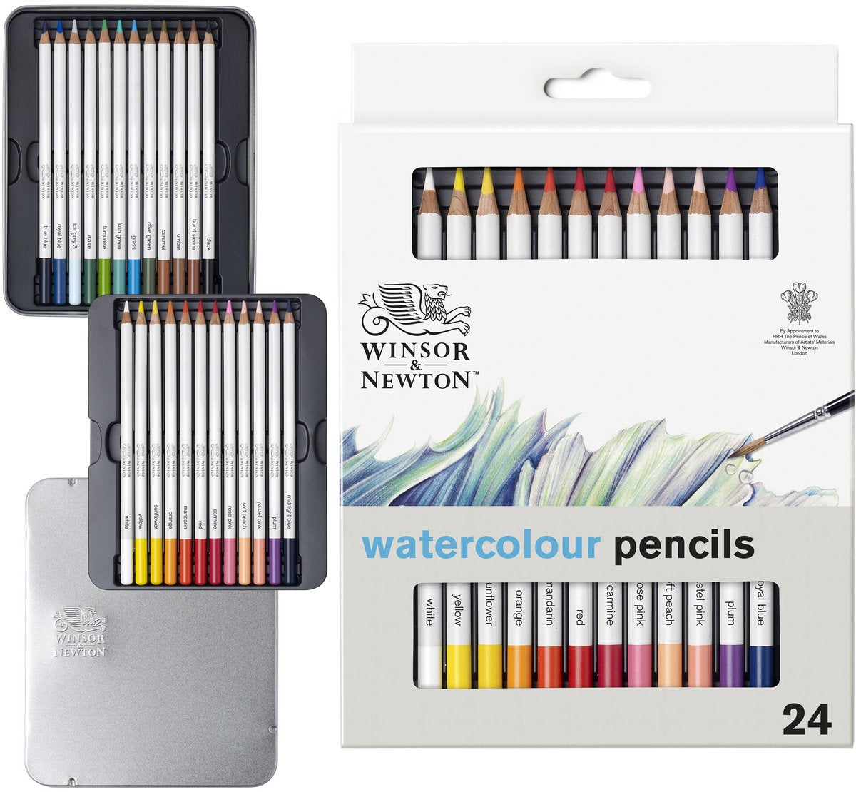 Winsor Newton 0490015 Studio Collection Matite acquerello Set 24 pezzi – Matite acquerello Dikcores in custodia di metallo