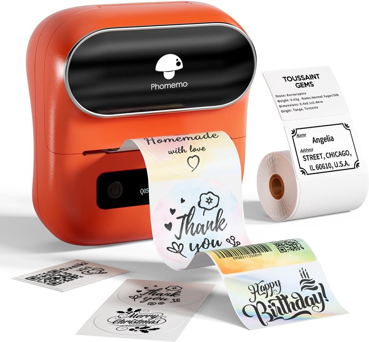 Phomemo m220 - bluetooth labelprinter - thermische label maker - draagbare printer - 203 dpi - voor barcode, adreslabels en bedrijfsetiketten - oranje