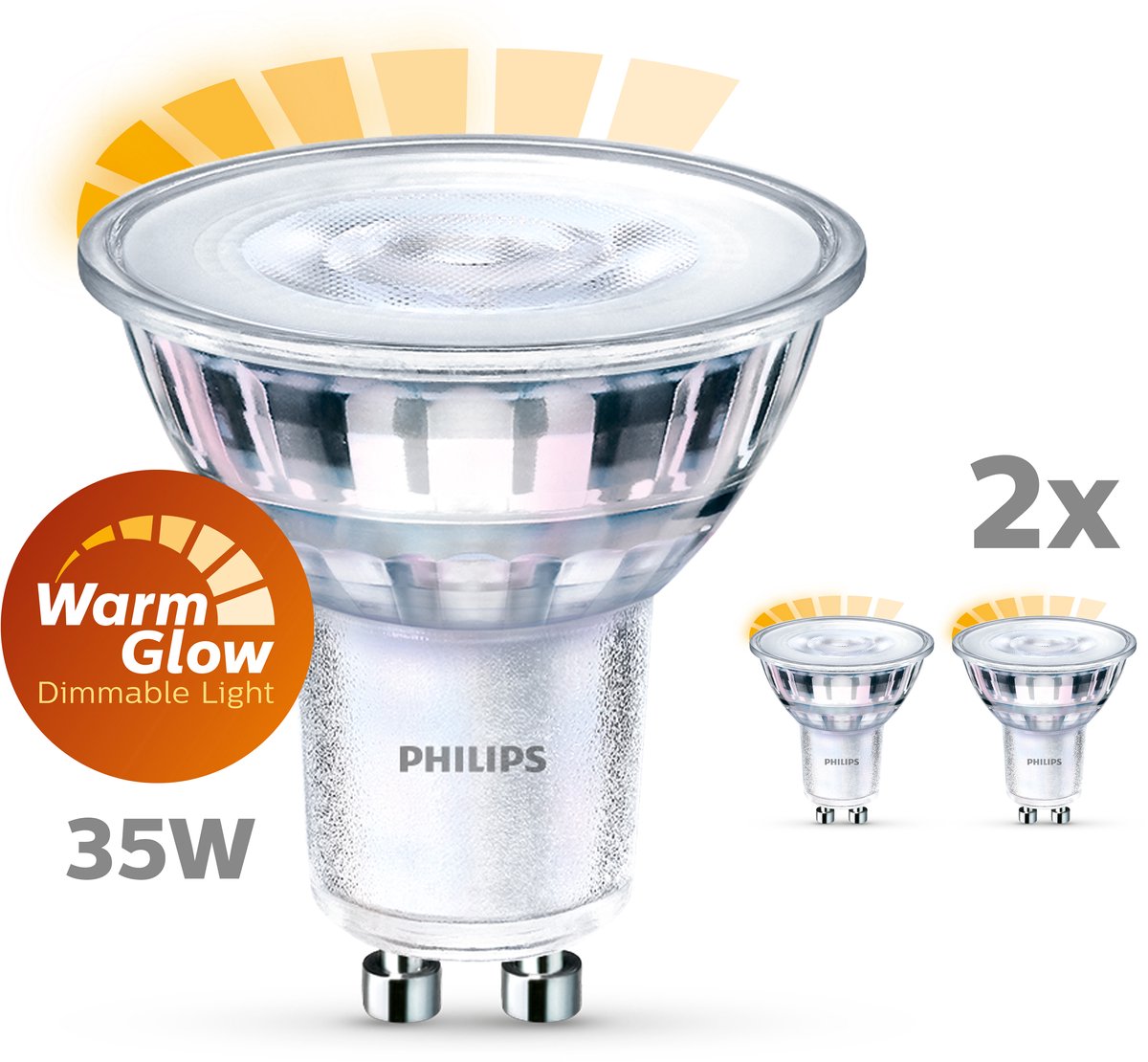 Spot LED a risparmio energetico Philips - 35 w - gu10 - luce bianca calda regolabile - 2 pezzi - risparmia sui costi energetici