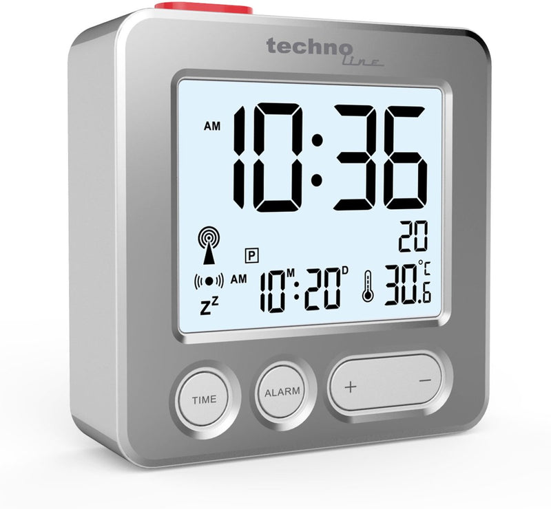 Technoline wt 265 - despertador - digital - visualización de la hora radiocontrolada - visualización de la fecha - 7 idiomas - temperatura interior - alarma - repetición - retroiluminación - negro
