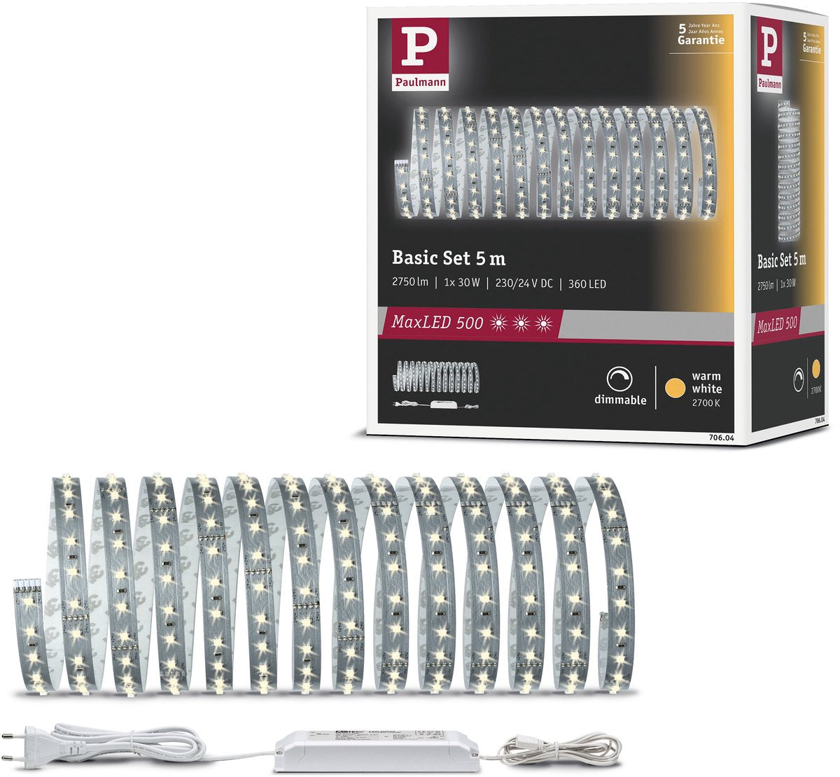 Paulmann maxled 500 led strip basisset 5m warm wit 30w 550lm m 2700k 60va