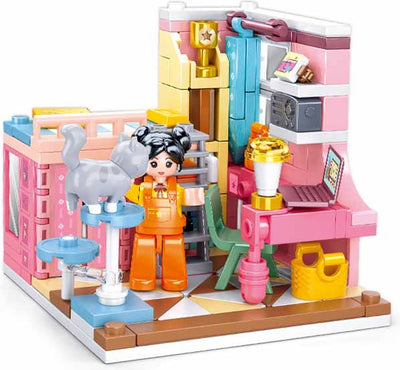 Sluban Girls Dream Cameretta per bambini mini giocattoli da costruzione artigianali per bambini da 8 anni - sala espositiva per modellismo di giocattoli da costruzione - scatola da costruzione con 210 blocchi da costruzione e 1 minifigure - m38-b1016d