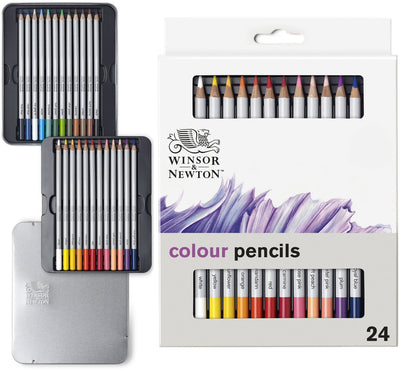 Winsor Newton 0490013 Studio Collection Juego de lápices de colores 24 piezas - Lápices de dibujo a base de cera Dikcores en lata de metal