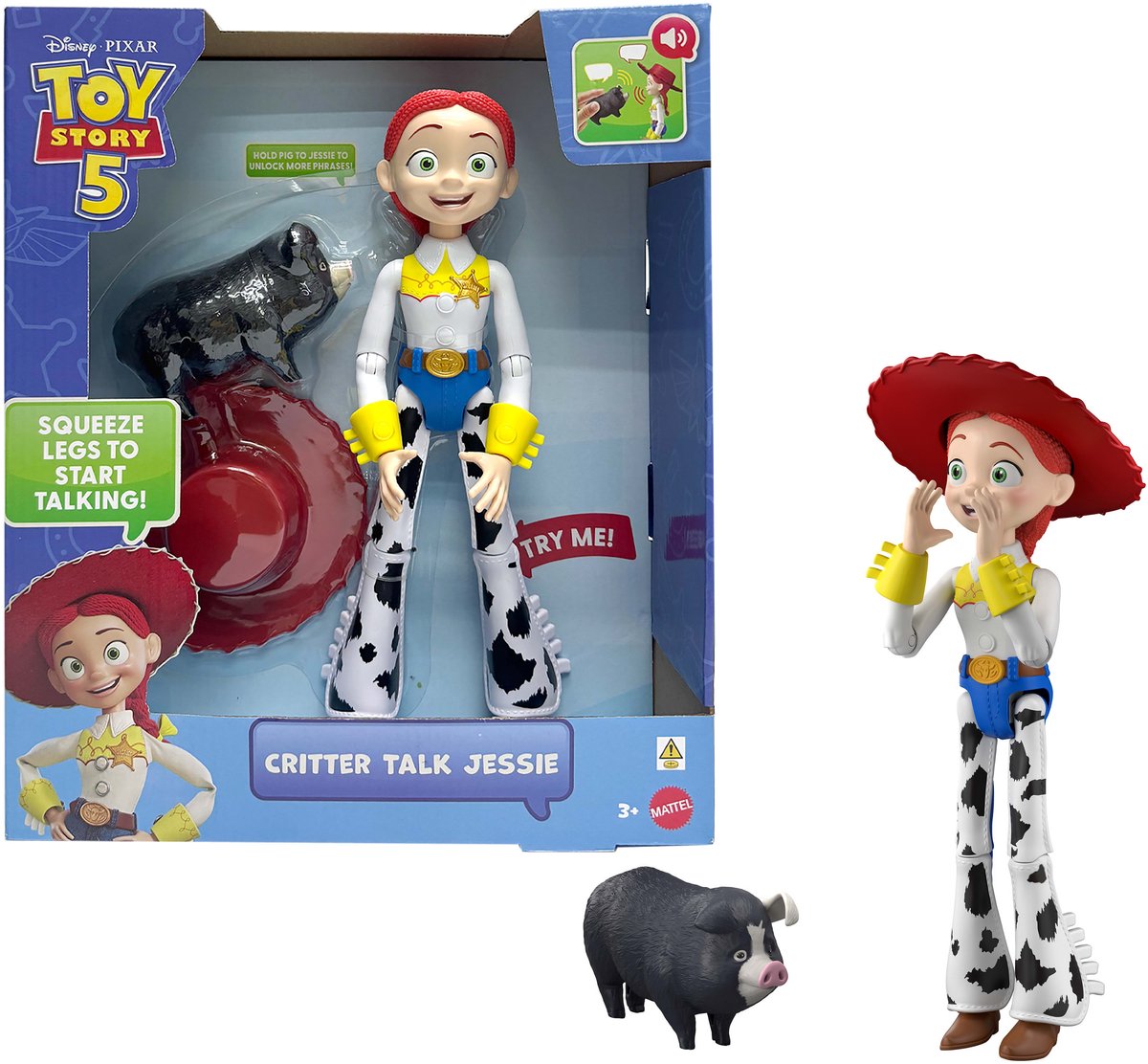 Mattel Disney e Pixar Toy Story 5 Animal Talk Jessie - action figure di 30 cm e maiale JD con 35 suoni - olandese