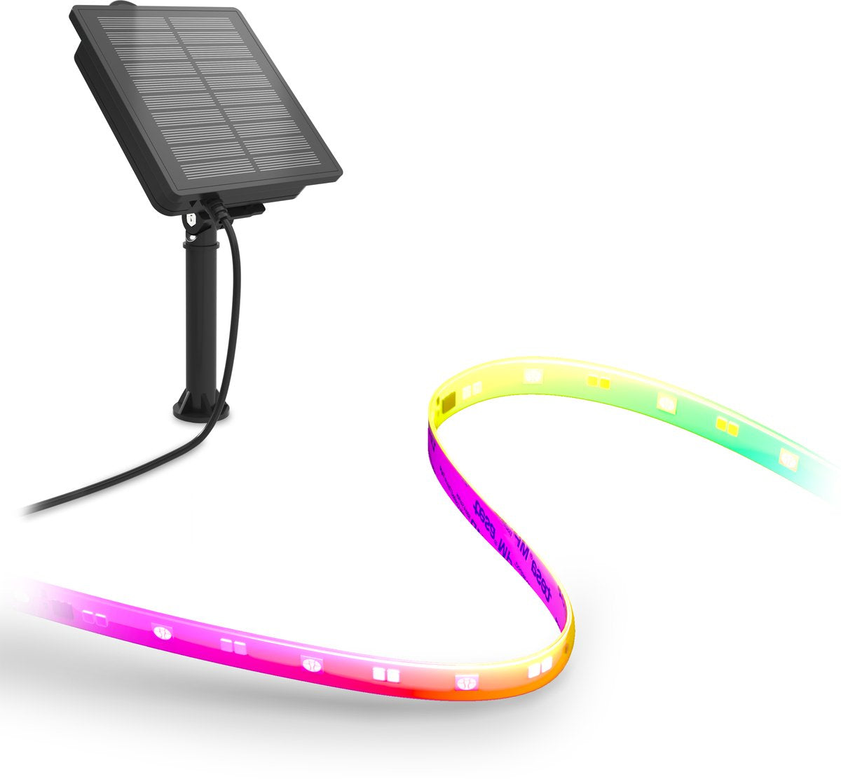 Striscia LED solare Calex vista - 3 m - luce colorata bianca calda - ricaricabile con energia solare USB-C - impermeabile - con telecomando