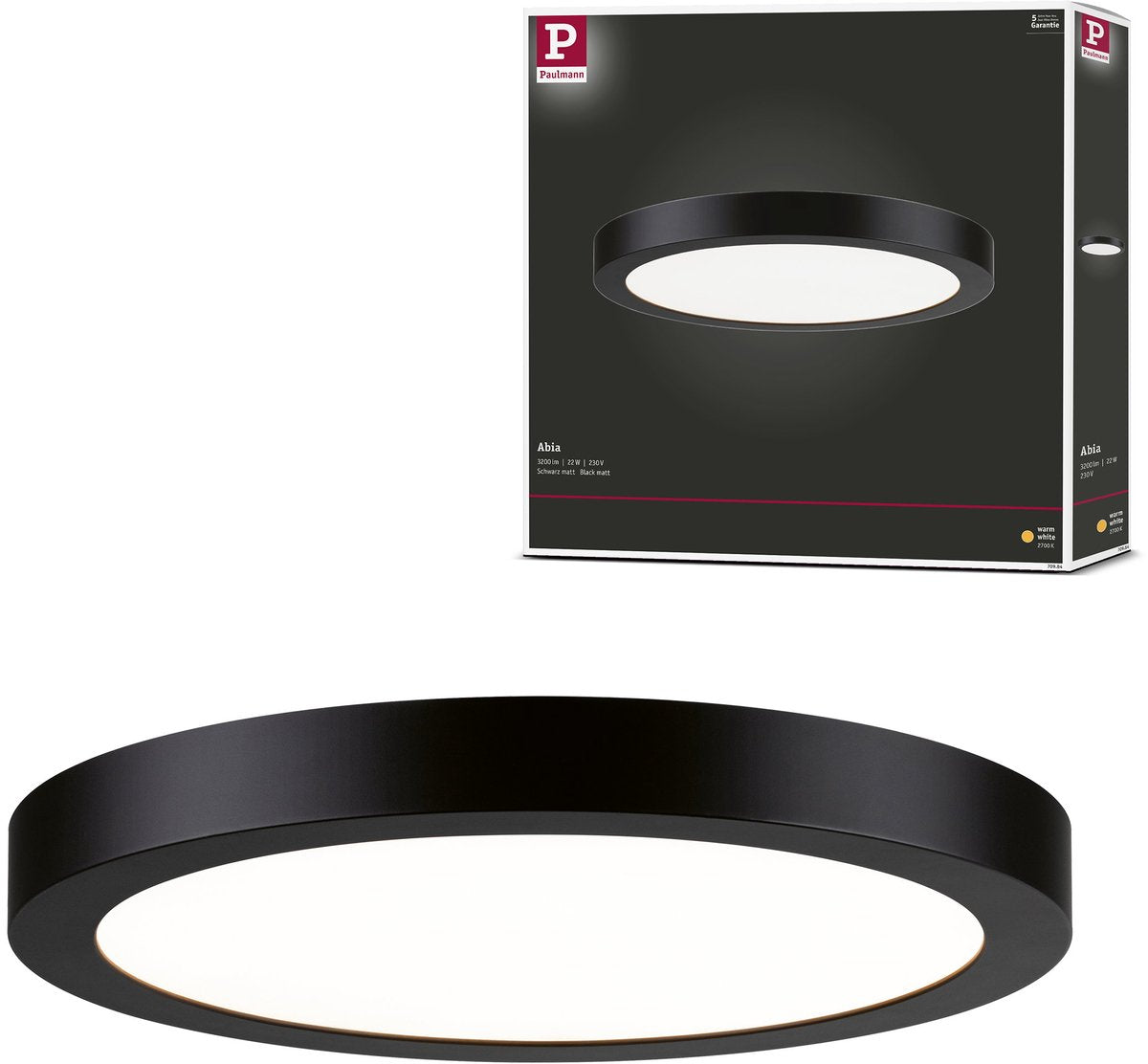 Pannello LED Paulmann abia rotondo 300 mm 22w 2200lm 2700k nero