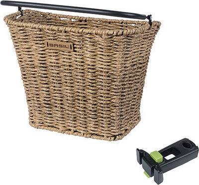 Basil Bremen Rattan Look KF - fietsmand - voorop - inclusief Basil KF Ahead-stemholder - lichtbruin