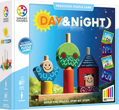 Smartgames giorno notte - puzzle a forma di gioco impilabile in legno - 48 compiti educativi - gioco da solista per bambini piccoli - da 1,5 anni