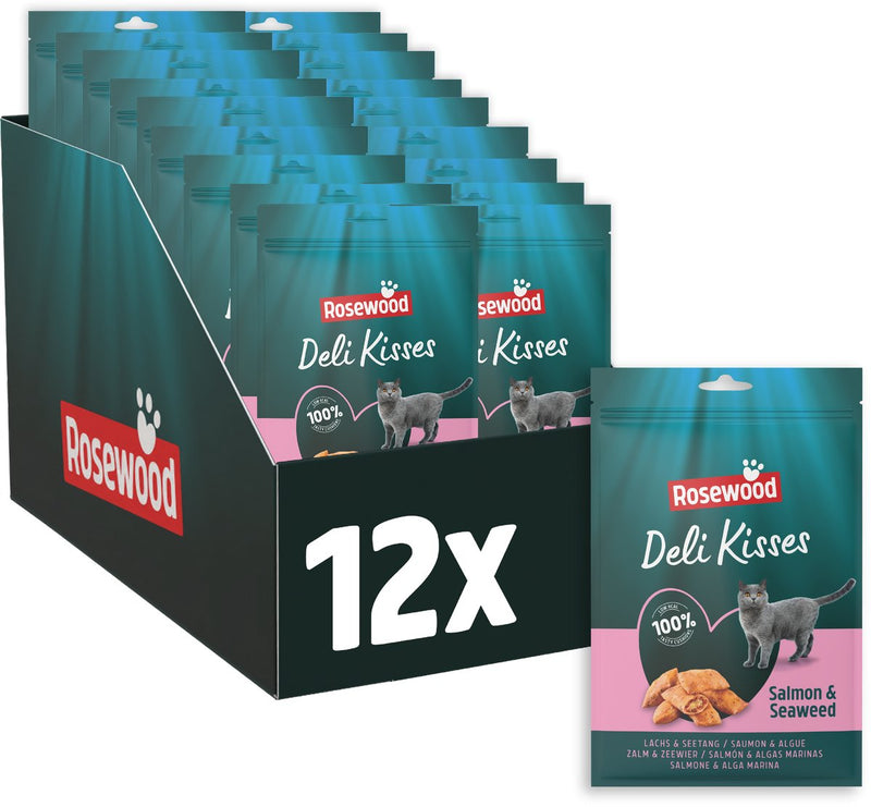 Rosewood deli kisses zalm zeewier - kattensnack met zalm - zonder toegevoegd zout of suiker - 12 zakjes à 60g