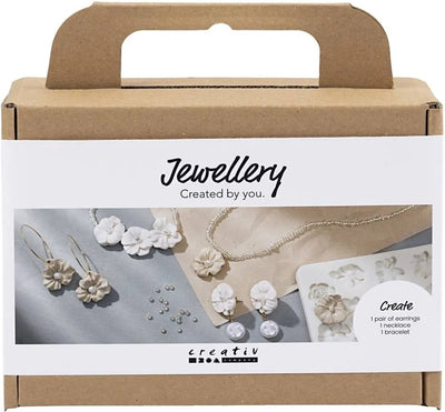 Mini set hobby di Creativ Company, gioielli, orecchini, bracciale e collana con design floreale, beige, beige chiaro, beige, 1 scatola