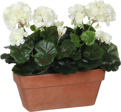 Mica decorations - artificial geranium plant in balcony box - l29 x w13 x h40 cm - white