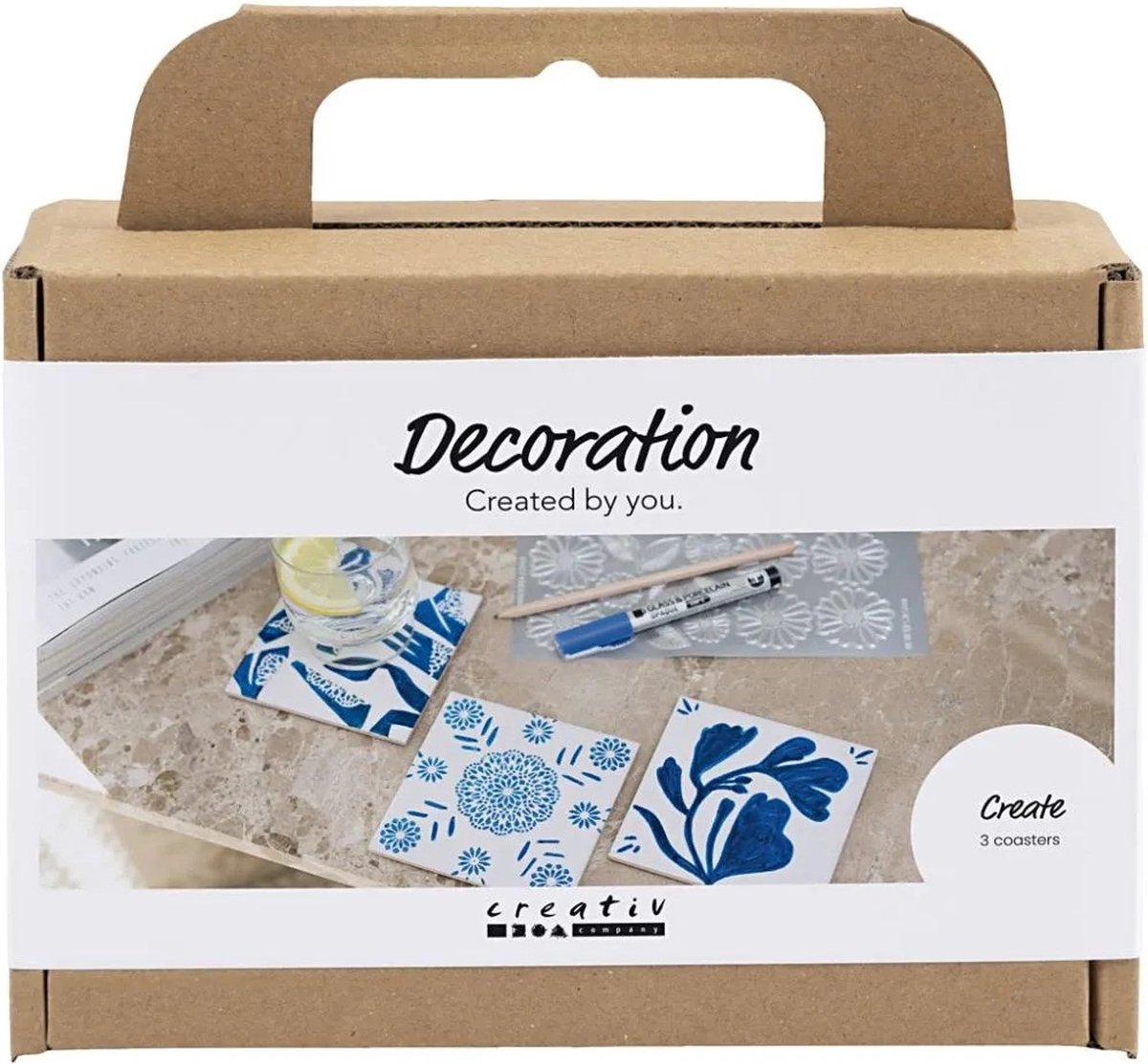 Creativ company mini hobbyset decoratie porseleinen onderzetters blauw