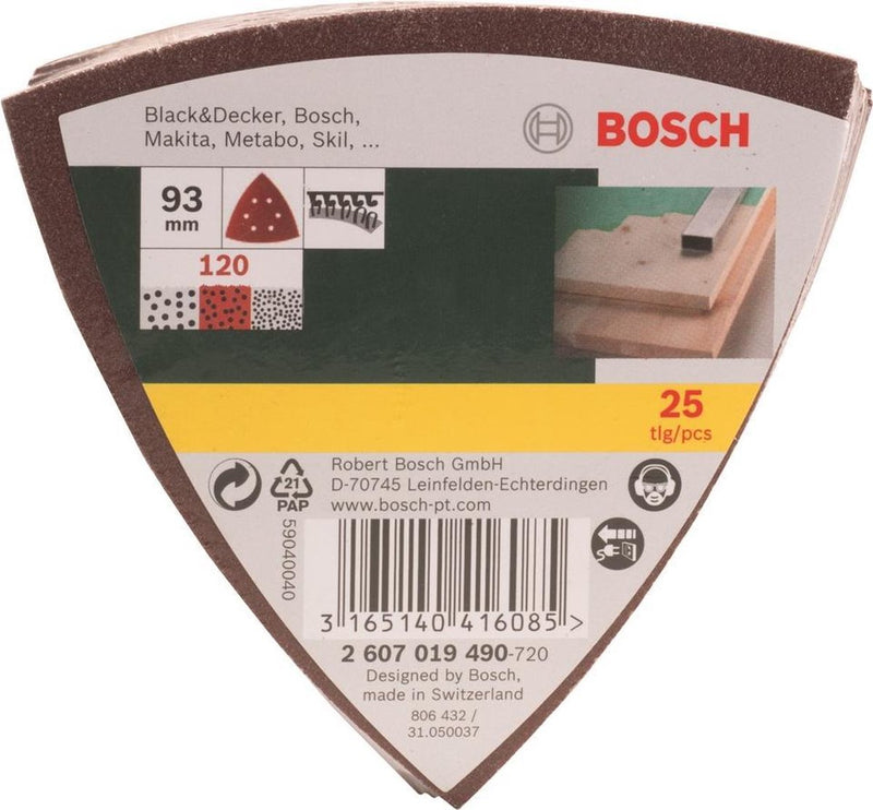 Juego de hojas de lija Bosch de 25 piezas para lijadoras delta - grano 120