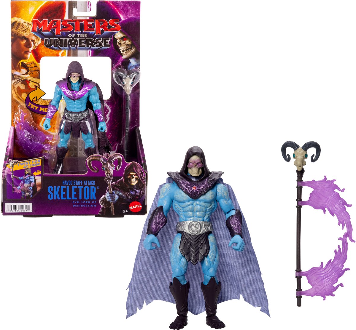 Figura del film Masters of the Universe 2026 Skeleton - con bastone di distruzione con funzione di rotazione e rilascio