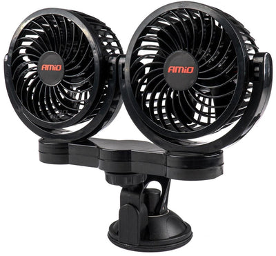 Ventosa doppia ventola per auto Amio con caricatore USB nero (5x10 cm) 12v