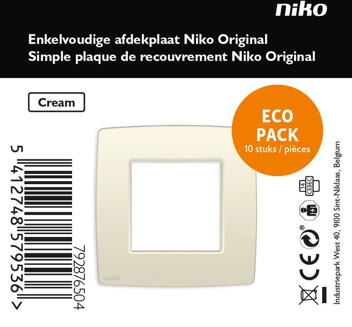Placca copertura panna originale Niko - singola - 10 pezzi