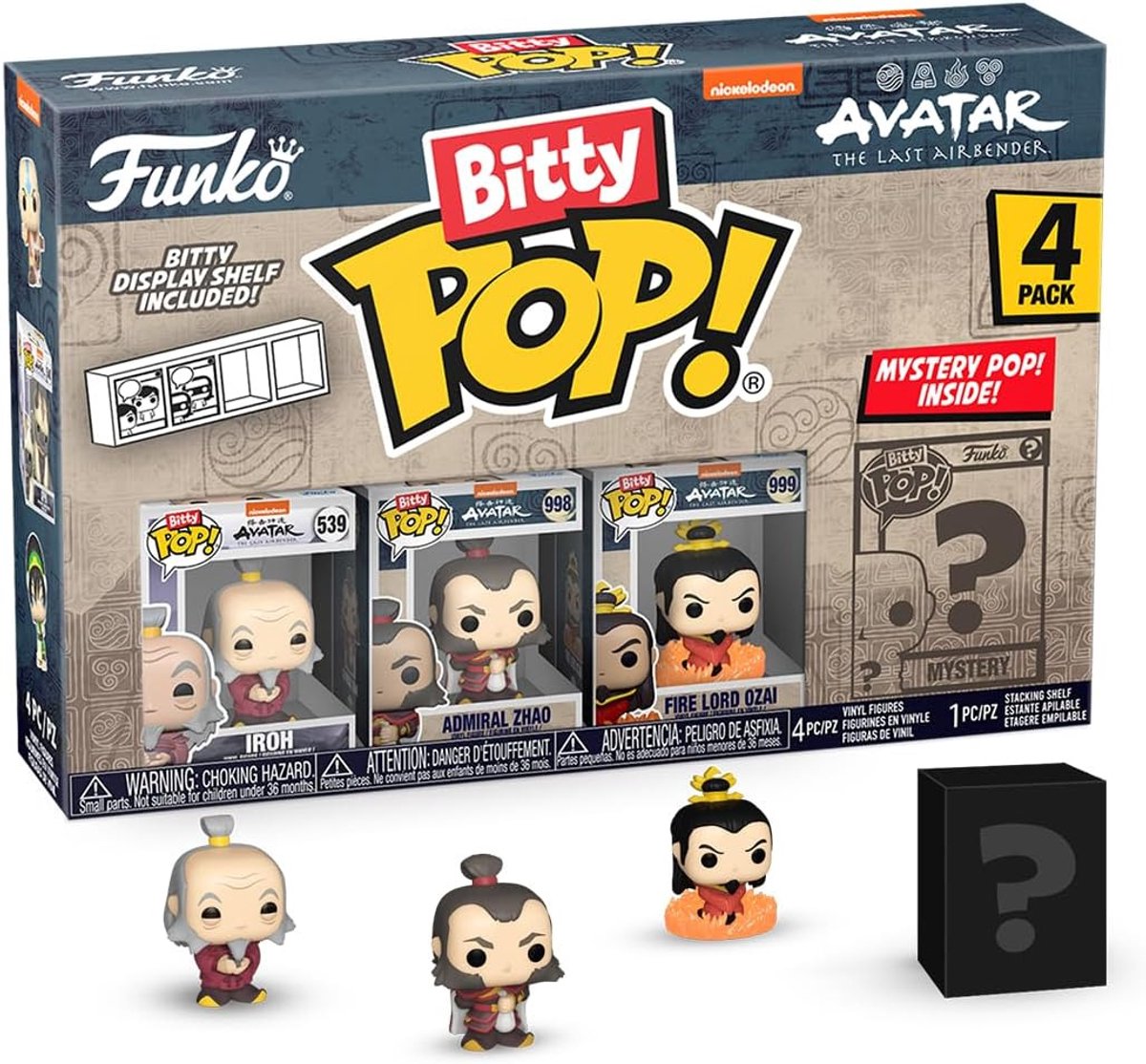 Funko iroh, admiral zhao, fire lord ozai and mystery chase - bitty pop! - avatar the last airbender figuur - 2cm