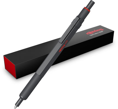 Rotring 600 ballpoint pen | medium point | black ink | pen with full metal casing | darkstone | non-slip knurled grip and hexagonal sleeve | refillable