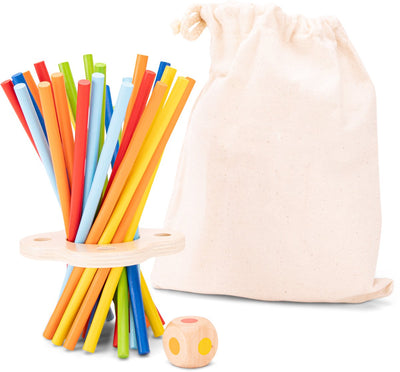 Woet ® Juego de palos de madera - Juego de mikado - Juego de habilidad de concentración con dados - Jugar solo o juntos - Juego educativo con bolsa de almacenamiento - A partir de 3 años