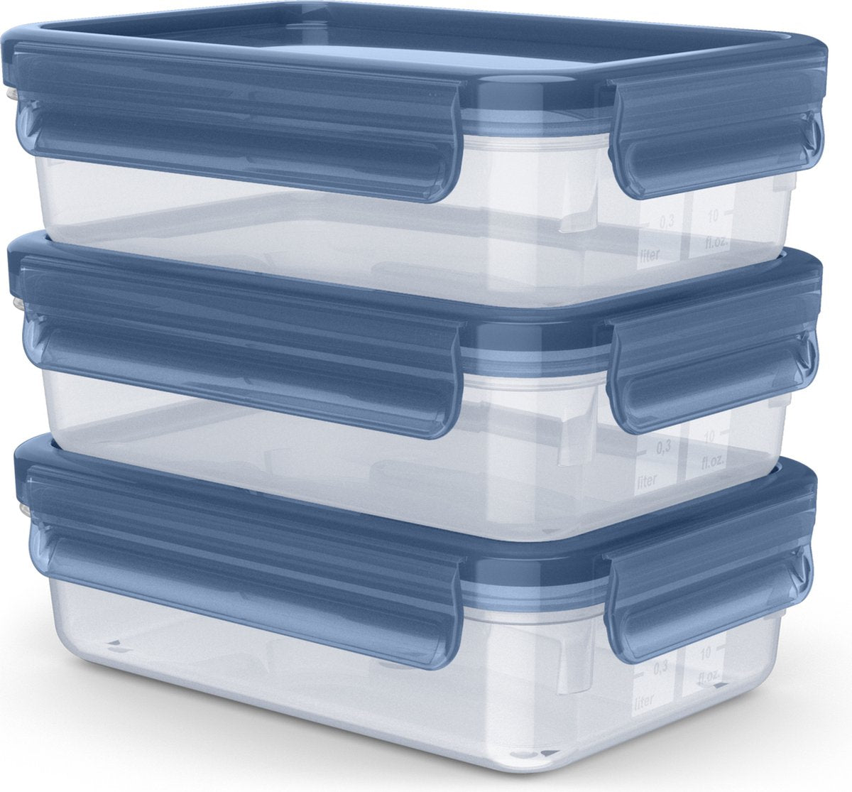 Tefal masterseal - set di contenitori per alimenti - 3 pezzi - 0,8 l - blu - 100% a tenuta stagna