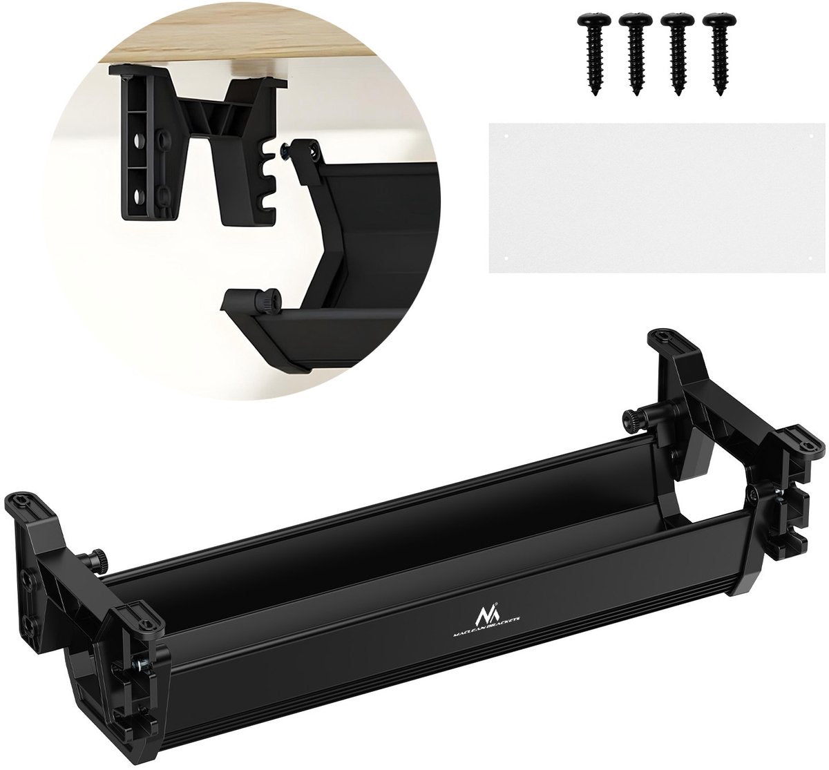 Maclean - kabelopbergsysteem voor onder het bureau - kabelgoot - max. belasting 5 kg - zwart