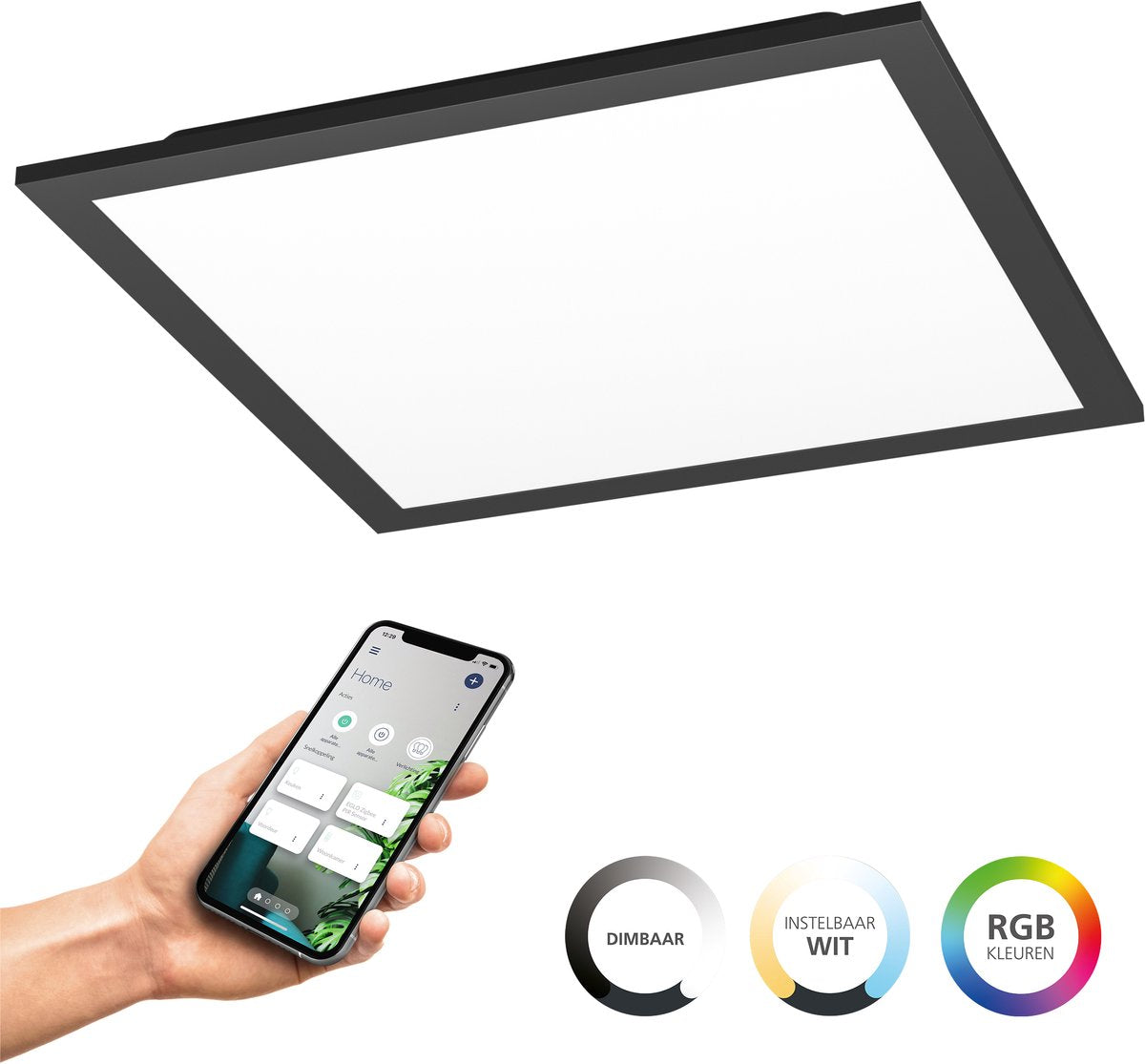 Eglo connect.z moradillo smart led paneel - 29.5 x 29.5 cm - zwart - instelbaar rgb wit licht - dimbaar - zigbee