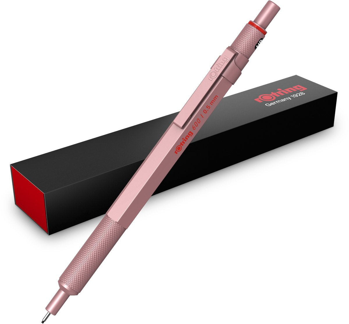 Portamine Rotring 600 | perno hb, 0,5 mm | alloggiamento interamente in metallo | oro rosa | supporto esagonale con impugnatura zigrinata antiscivolo