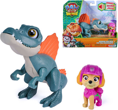 Paw Patrol - The Dino Movie - Skye Roaring Pup Pals, contains 12.7 cm movable toy dinosaur Spinosaurus with activated sounds and Skye action figure