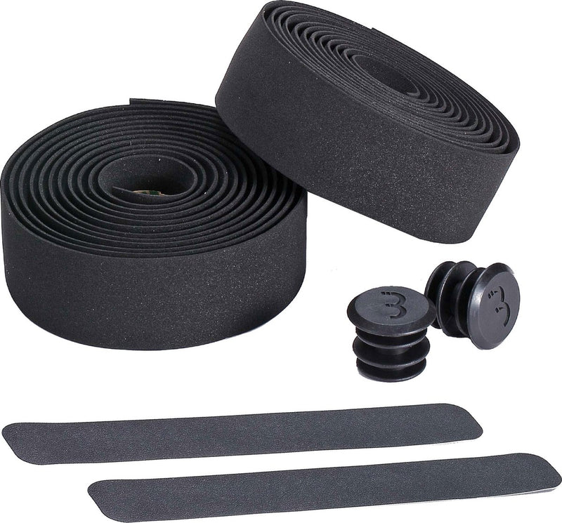 Nastro manubrio ciclismo Bbb bici da corsa - nastro manubrio autoadesivo con materiale elasticizzato - antiscivolo - lunghezza: 200 cm - spessore: 2 mm - compresi tappi manubrio - nero - nastro da corsa bht-01