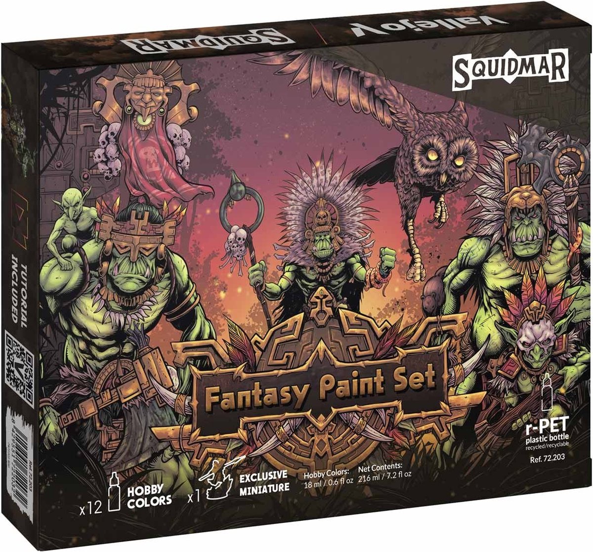 Acrylicos vallejo fantasy paint set by squidmar - vallejo - 12 verfjes - 12 kleuren - 1 miniatuur - gratis handleiding