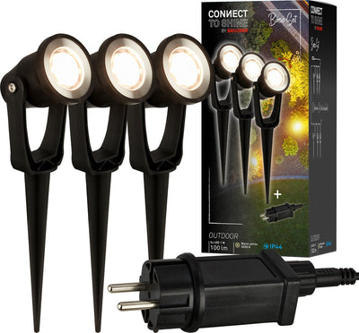 Briloner connect to Shine - spot a punta - set da 3 - set iniziale faretti da giardino - illuminazione da giardino - ip65 - luce bianca calda - 22,5x5x6 cm