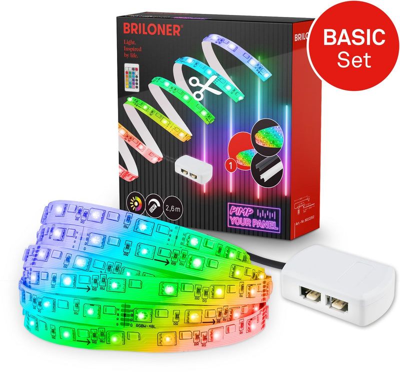 Briloner pimp your panel - led strip starter kit 2.6m - 8022252 - rgb basic set - pimp your panel - driver - remote control - self-adhesive - 262.5 x 1 cm