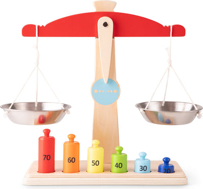 Báscula de juguete de madera Woet ® - incluye 6 pesas de juguete - báscula - juego de rol educativo - a partir de 3 años