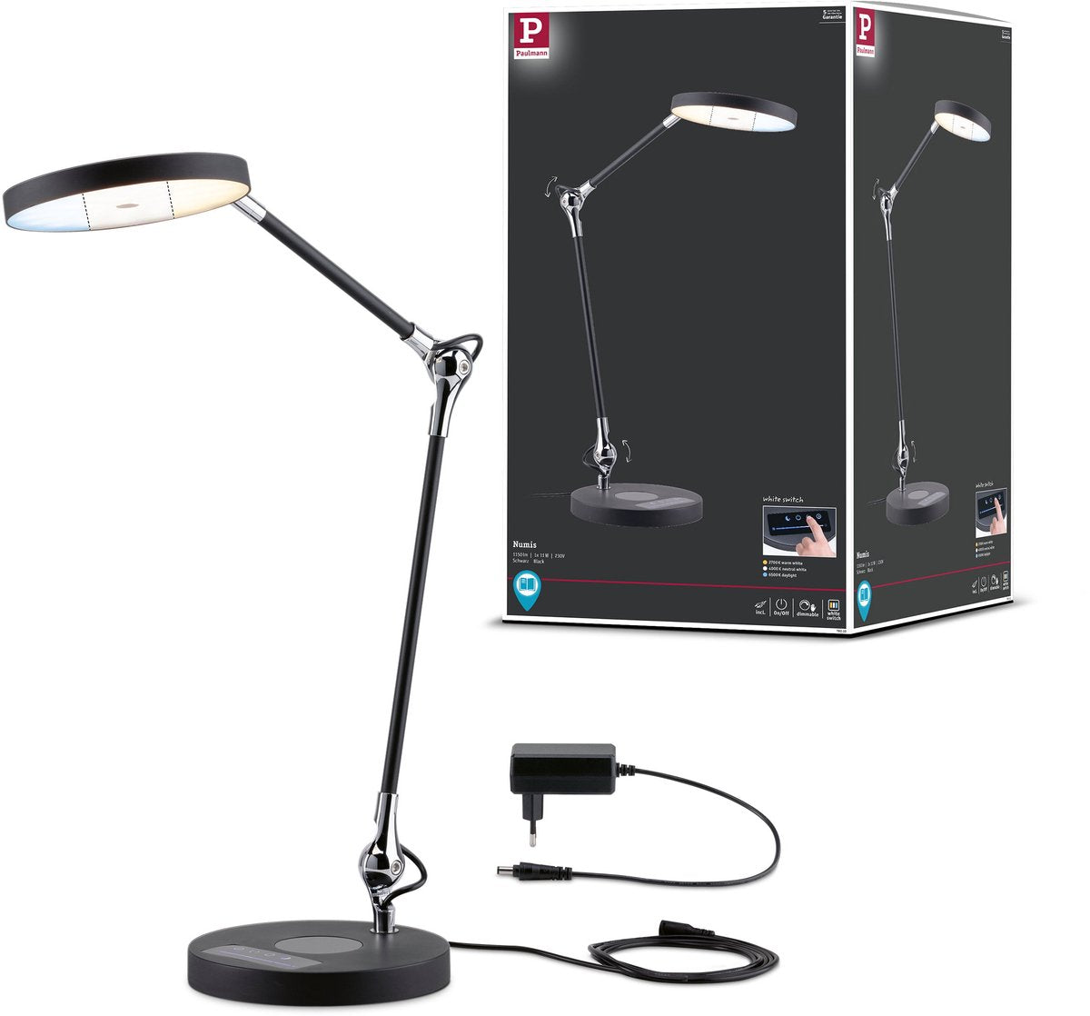 Lampada da scrivania LED Paulmann numis interruttore bianco 1000lm 11w nero