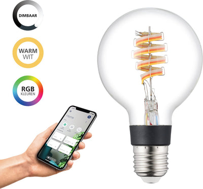 Lámpara LED inteligente Eglo connect.z - e27 - ø 8 cm - transparente - luz rgb regulable - 3000k - regulable - zigbee